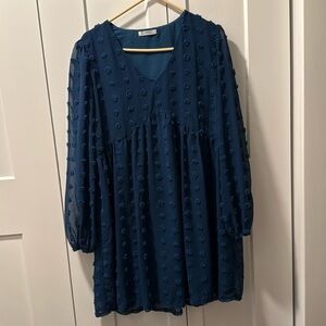 Kirundo Women's Babydoll Dress Blue Swiss Dot Size L